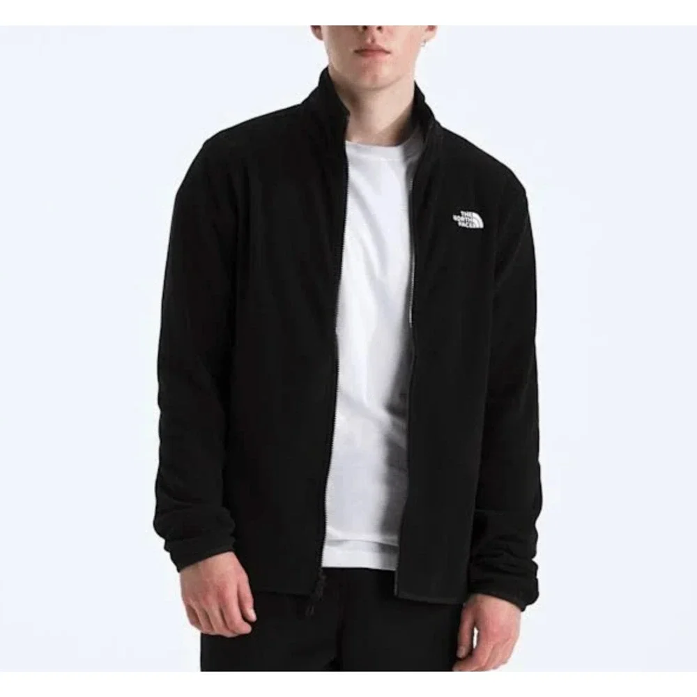 The North Face Mens Black Full Zip Fleece Jacket Mock Neck Logo Midweight L